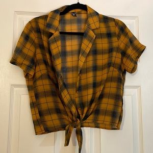 Orange blue plaid tie front